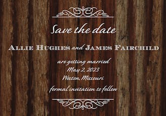 Cherry Wood Save The Date Postcard