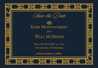 Navy Art Deco Save The Date Postcard