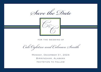 Initial or Monogram Navy Save The Date Card 