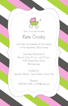 Cute Stripes and Carriage Baby Shower Invitation