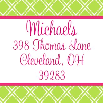 Hot pink and lime green return address label