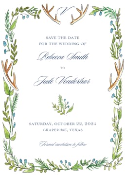 Antlers and Greenery Save the Date
