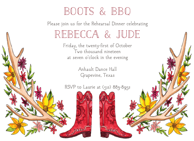 BBQ and cowboy boots cowgirl Engagement Invitations