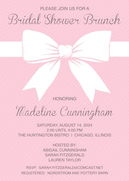Beautiful Pink Bridal Bow Shower Invitation 