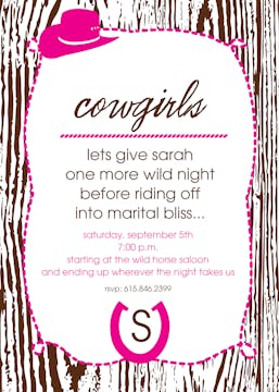 Pink Cowgirl Bachelorette Party Invitation 