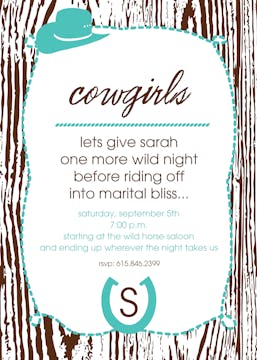 Turquoise Cowgirl Bachelorette Party Invitation 