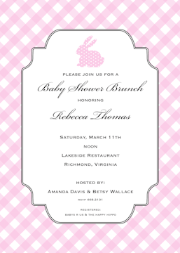 Pink Bunny Gingham Invitation