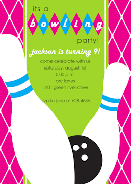 Pink Birthday Bowling Party Invitation 