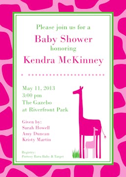 Pink Giraffe Shower Invitation 