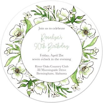 White Floral Wreath Round Invitation 