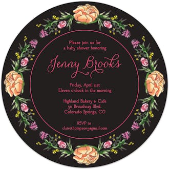 Peonies & Roses (Black) Round Invitation
