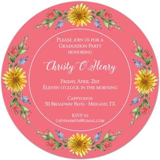 Circle of Sunflowers (Coral) Round Invitation