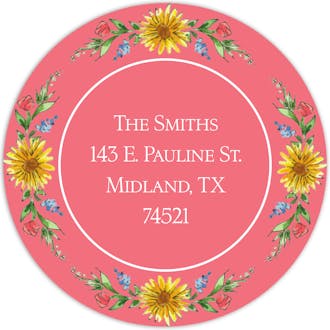 Circle of Sunflowers (Coral) Return Address Label