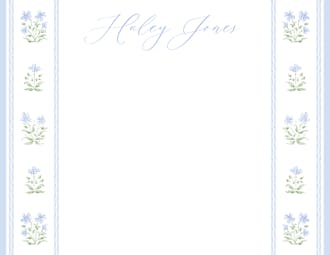 Blue Pattern Florals Flat Note Card