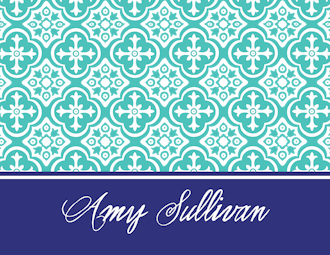 Turquoise & Navy Classic Pattern Folded Note 