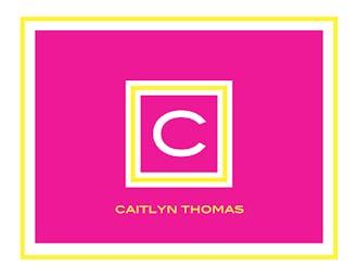 Hot Pink & Yellow Framed Initial Folded Note 