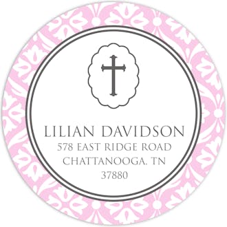 Pink Cross With Lace Border Label