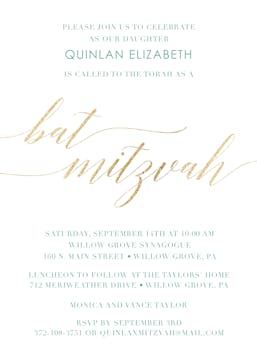 Foiled Bat Mitzvah Invitation
