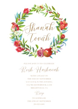 Watercolor Pomegranate Wreath Invitation