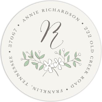 White Flowers Round Address Label