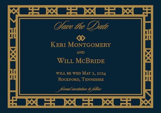 Navy Art Deco Save The Date Postcard