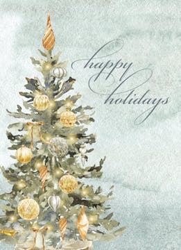 Silver and Gold Tree Folded Holiday Greeting Card 