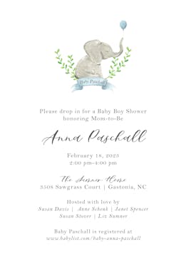 Baby Elephant Blue Invitation