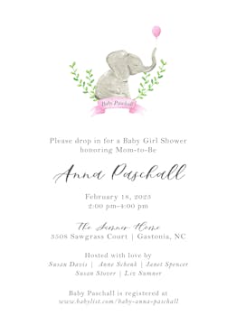 Baby Elephant Pink Invitation